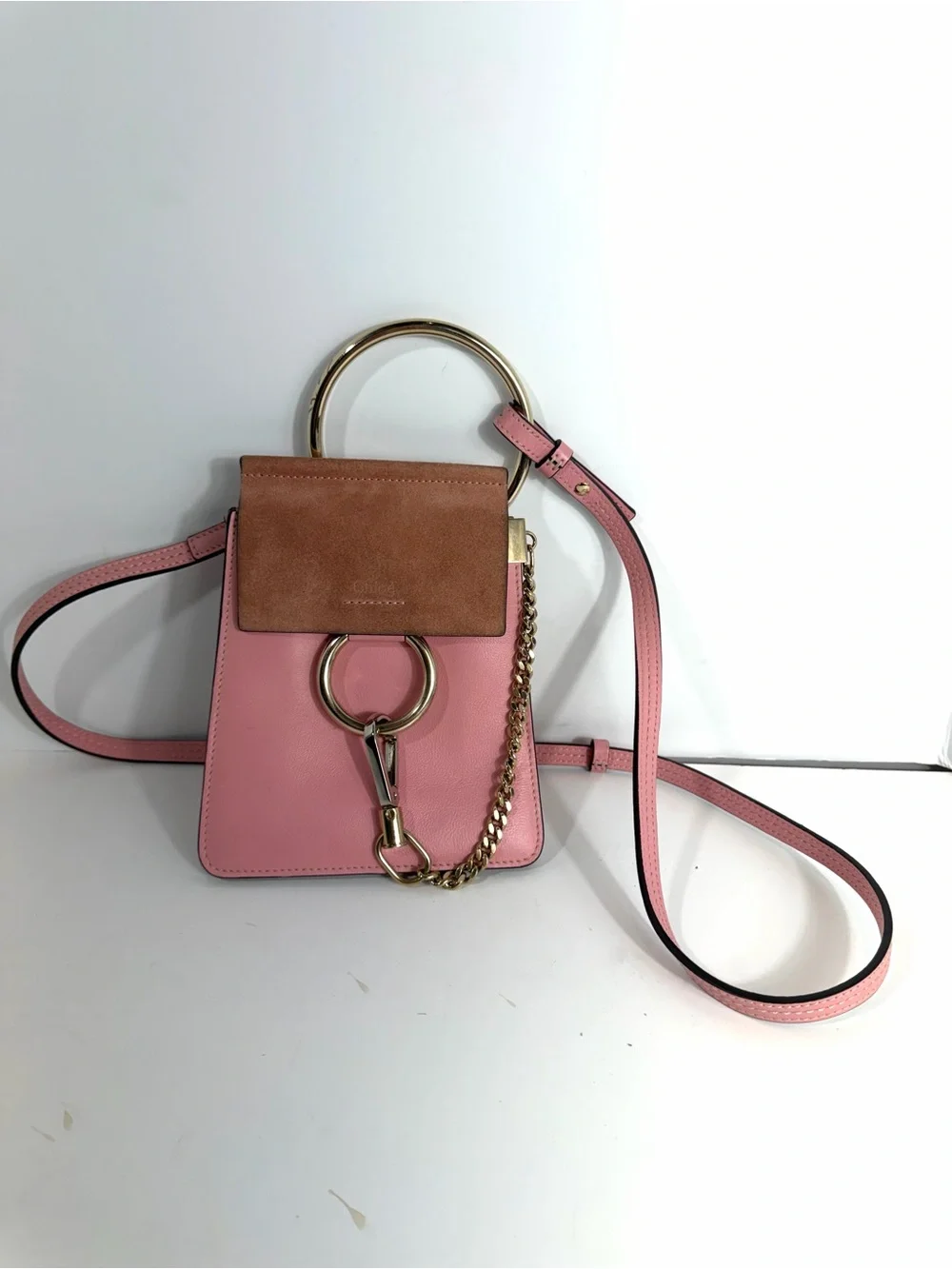Chloé Faye Bracelet Pink Leather & Suede Crossbody Bag Gold Hardware
